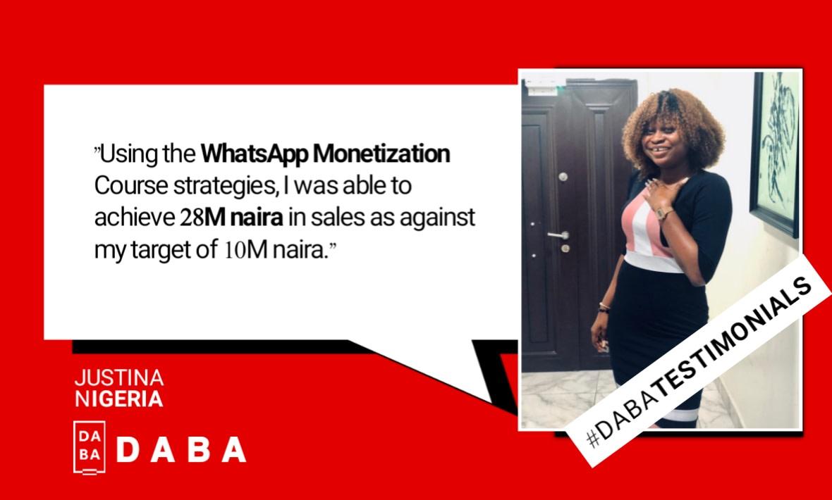 Cover Image for How Justina Grew Sales By 180% In One Month Through DABA’s WhatsApp Monetization Course 